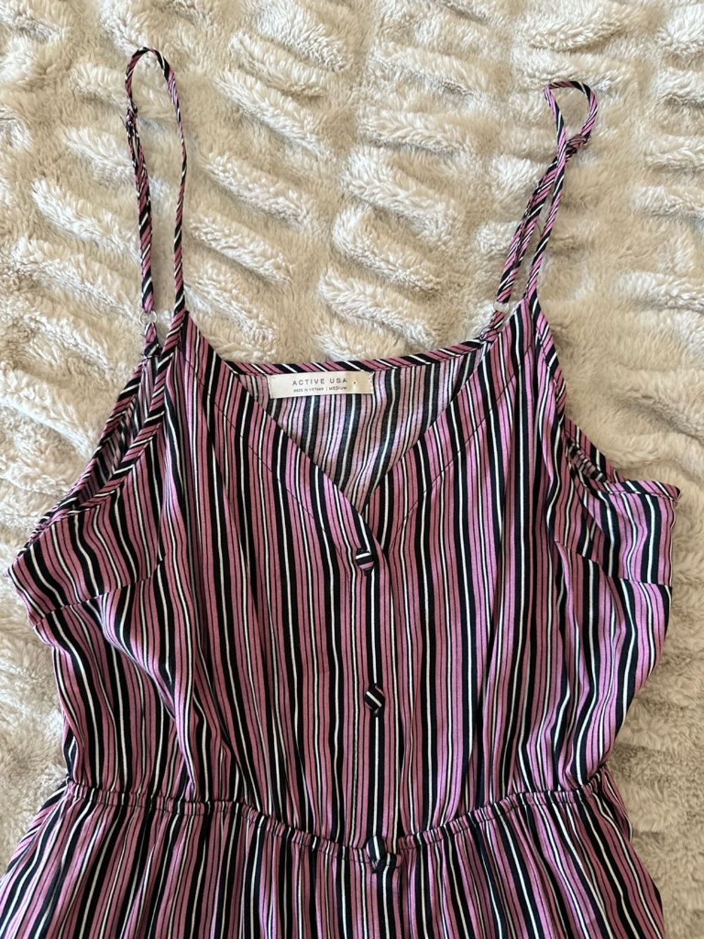 Active USA Pink Black White Striped dress